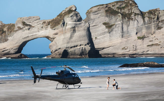 Heli Couple Propsal Wharariki Beach