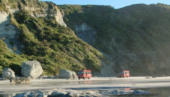 Farewell Spit Eco Tour Buses On Beach